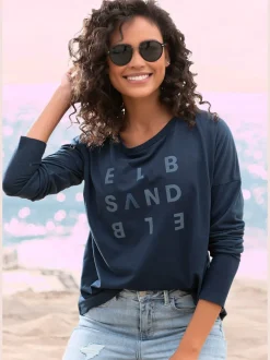T-shirt à manches longues avec logo et bords-côtes