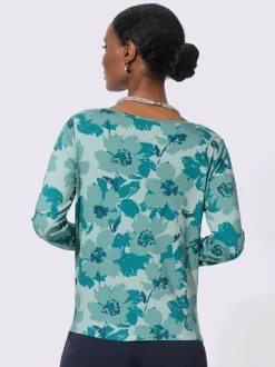 T-shirt à manches longues avec motif floral en viscose extensible