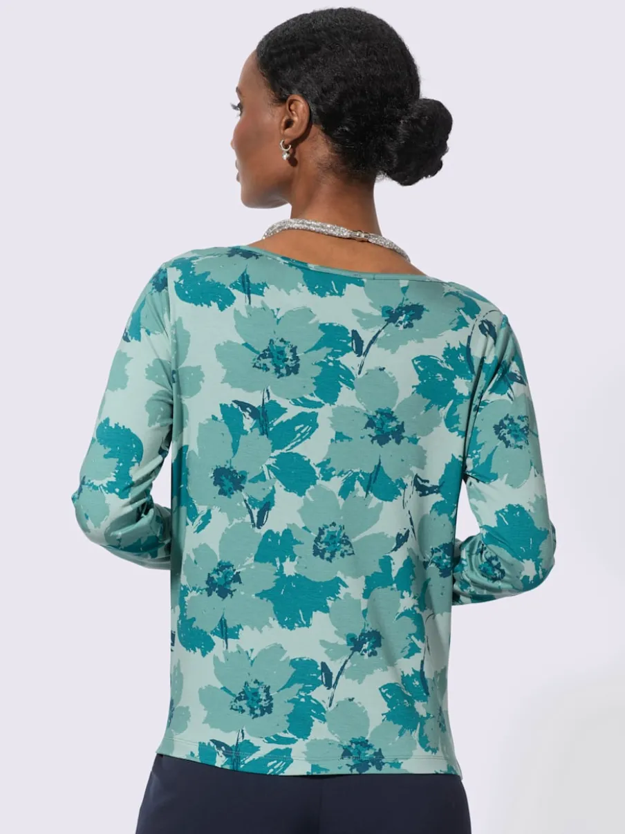 T-shirt à manches longues avec motif floral en viscose extensible
