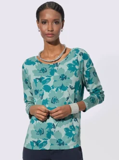 T-shirt à manches longues avec motif floral en viscose extensible