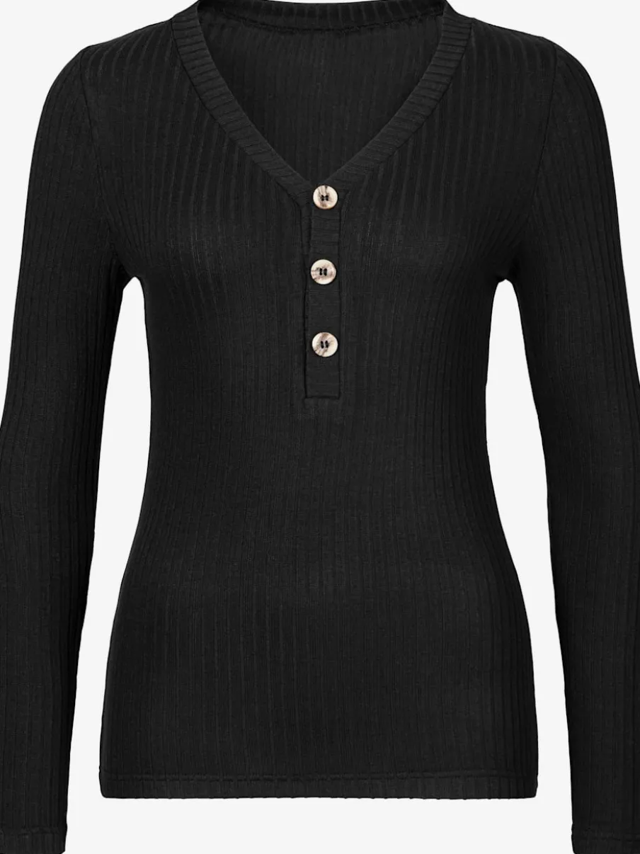T-shirt à manches longues avec patte de boutonnage et boutons imitation corne