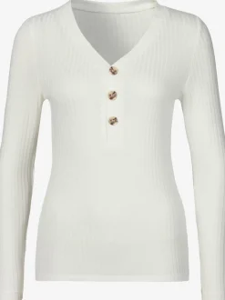 T-shirt à manches longues avec patte de boutonnage et boutons imitation corne
