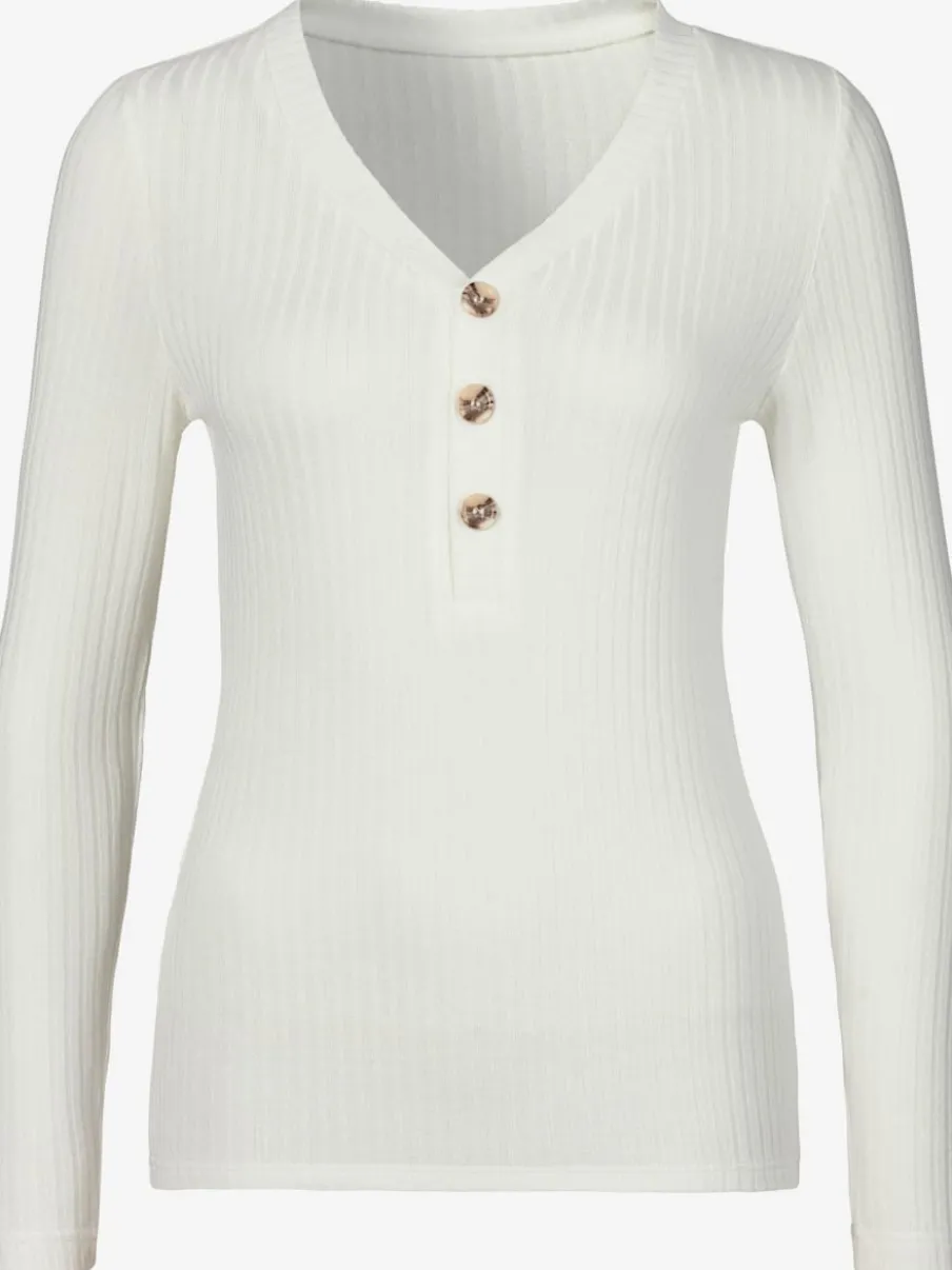 T-shirt à manches longues avec patte de boutonnage et boutons imitation corne
