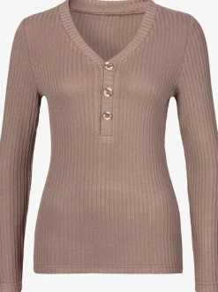 T-shirt à manches longues avec patte de boutonnage et boutons imitation corne