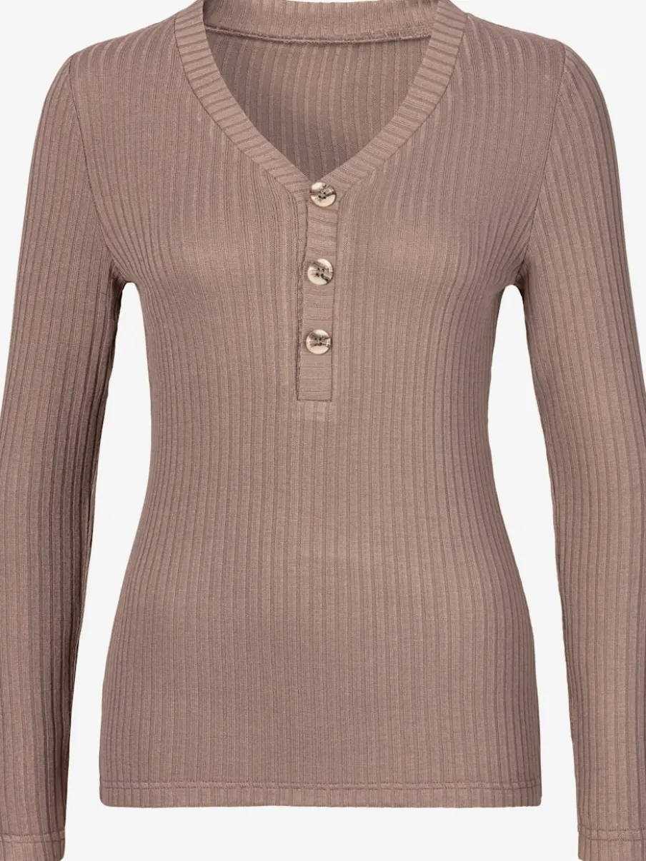 T-shirt à manches longues avec patte de boutonnage et boutons imitation corne