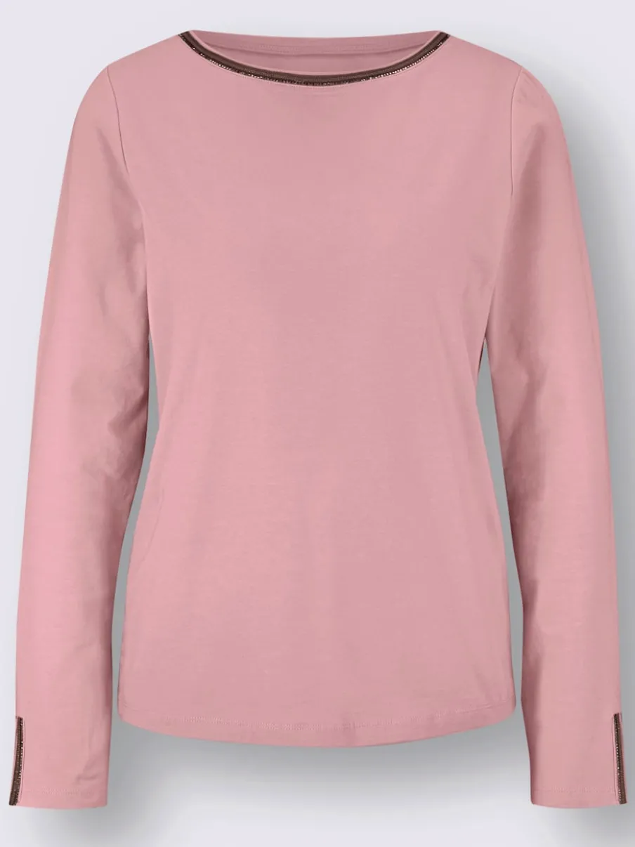 T-shirt à manches longues avec strass sur l'encolure