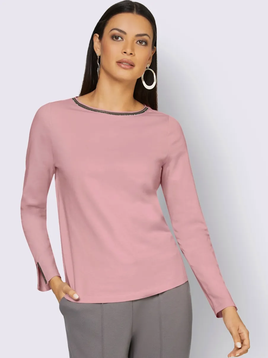 T-shirt à manches longues avec strass sur l'encolure