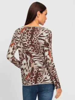T-shirt manches longues col rond imprimé motifs animaliers