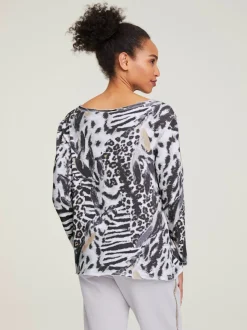 T-shirt manches longues col rond imprimé motifs animaliers