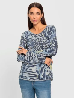 T-shirt manches longues col rond imprimé motifs animaliers