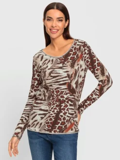 T-shirt manches longues col rond imprimé motifs animaliers