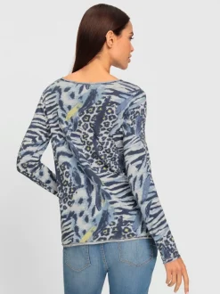 T-shirt manches longues col rond imprimé motifs animaliers