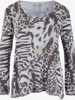 T-shirt manches longues col rond imprimé motifs animaliers