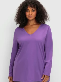 T-shirt à manches longues encolure en v passepoilée