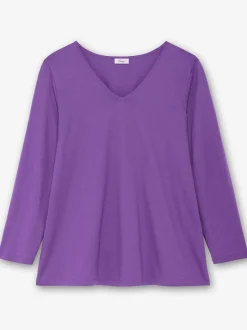 T-shirt à manches longues encolure en v passepoilée