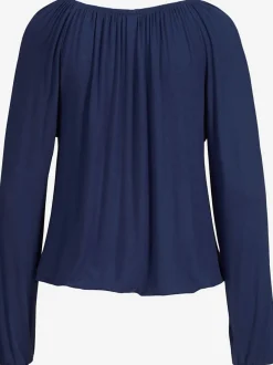 T-shirt manches longues à encolure élastiquée avec lien à nouer