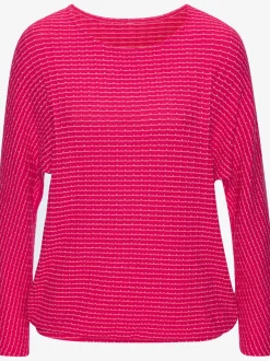T-shirt manches longues à encolure ronde avec élastique à la taille