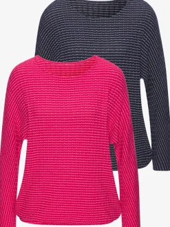 T-shirt manches longues à encolure ronde avec élastique à la taille