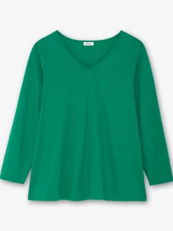 T-shirt à manches longues encolure en v passepoilée