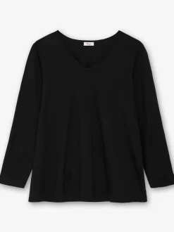 T-shirt à manches longues encolure en v passepoilée