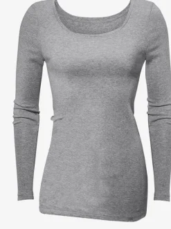 T-shirt manches longues en coton à col arrondi et ajusté