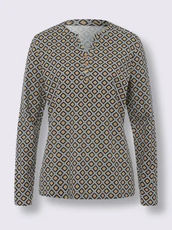 T-shirt à manches longues en coton avec col V et motif graphique