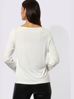 T-shirt à manches longues en modal avec application plumes et broderie