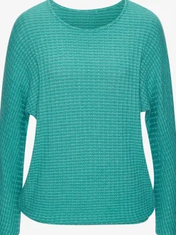 T-shirt à manches longues en tricot structuré avec encolure ronde et élastique à la taille