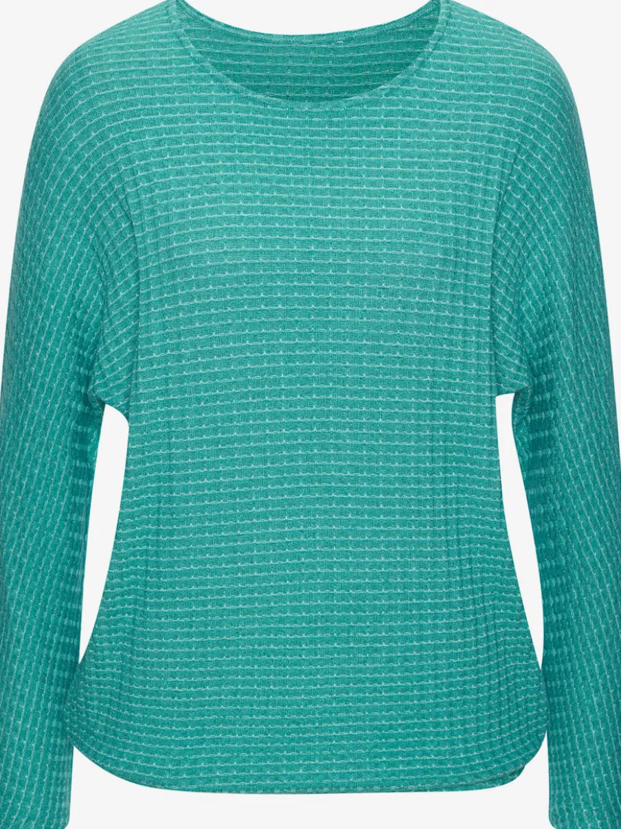 T-shirt à manches longues en tricot structuré avec encolure ronde et élastique à la taille