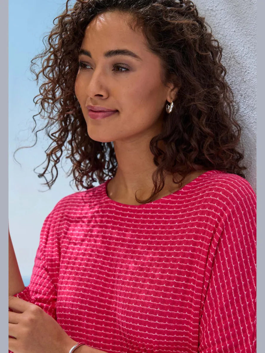 T-shirt à manches longues en tricot structuré avec encolure ronde et élastique à la taille