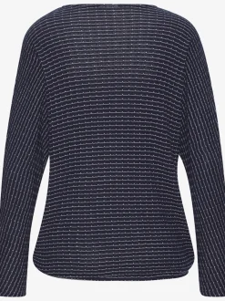 T-shirt à manches longues en tricot structuré avec encolure ronde et élastique à la taille