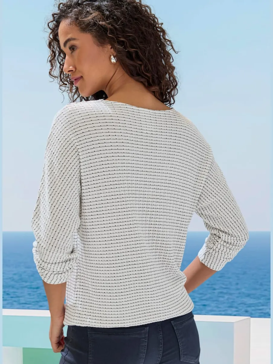 T-shirt à manches longues en tricot structuré avec encolure ronde et élastique à la taille