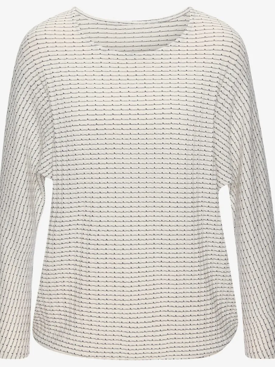T-shirt à manches longues en tricot structuré avec encolure ronde et élastique à la taille