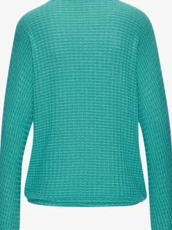 T-shirt à manches longues en tricot structuré avec encolure ronde et élastique à la taille