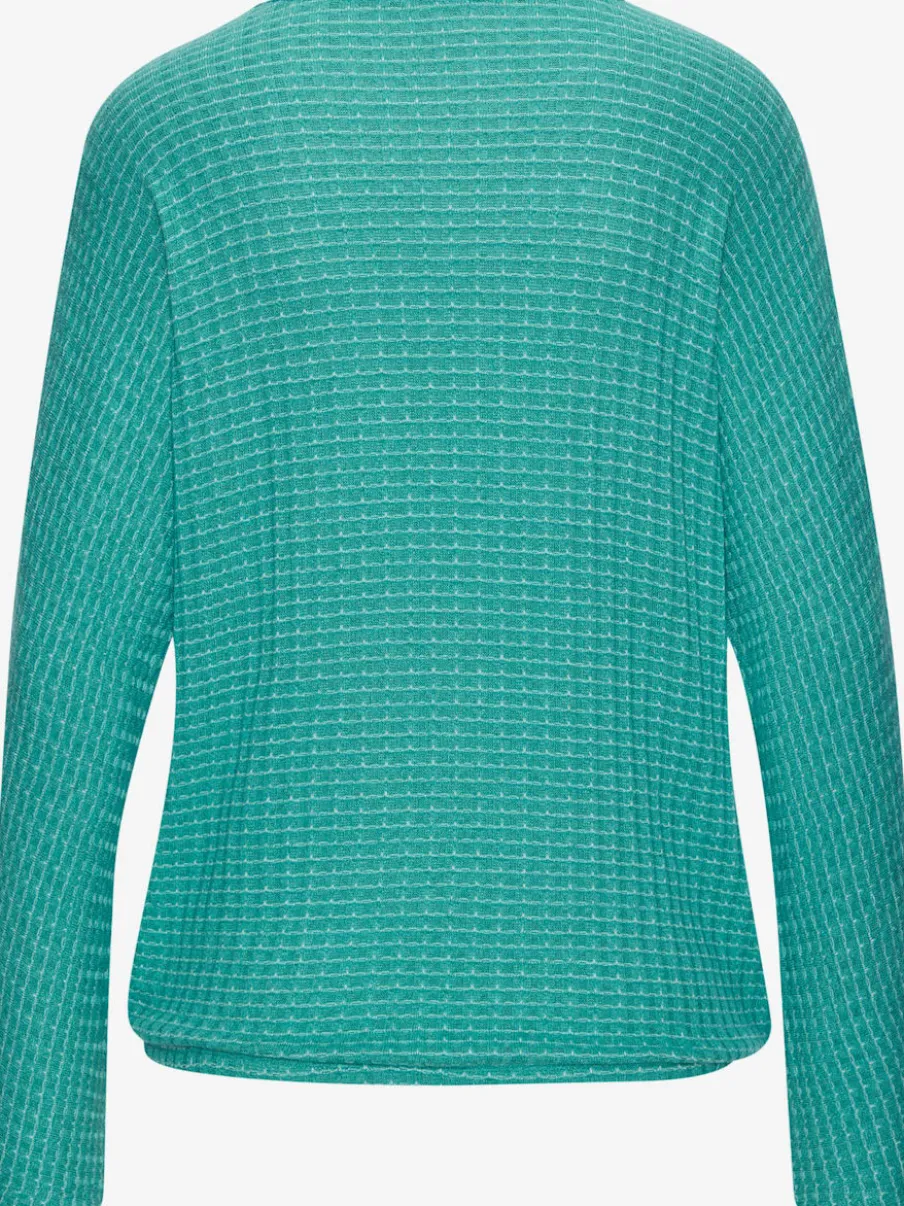 T-shirt à manches longues en tricot structuré avec encolure ronde et élastique à la taille