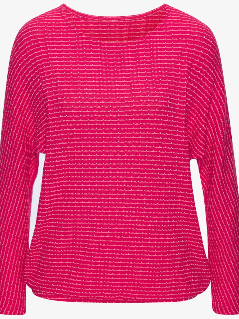 T-shirt à manches longues en tricot structuré avec encolure ronde et élastique à la taille