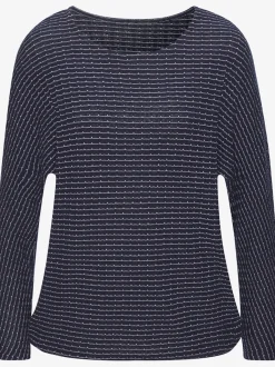 T-shirt à manches longues en tricot structuré avec encolure ronde et élastique à la taille