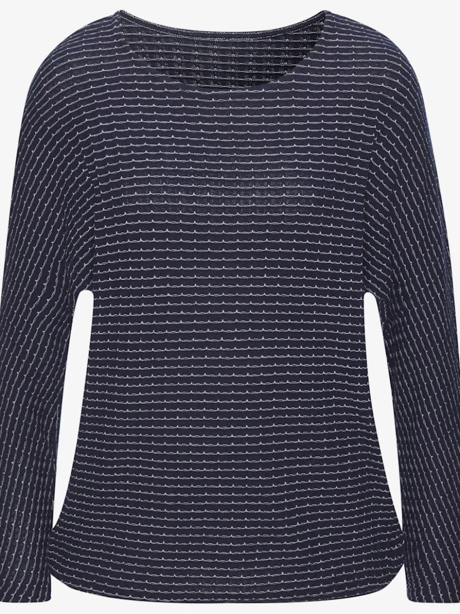 T-shirt à manches longues en tricot structuré avec encolure ronde et élastique à la taille