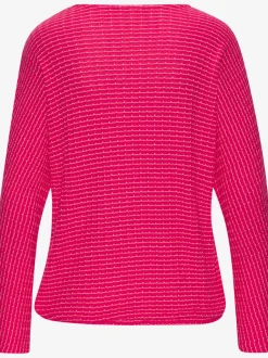 T-shirt à manches longues en tricot structuré avec encolure ronde et élastique à la taille