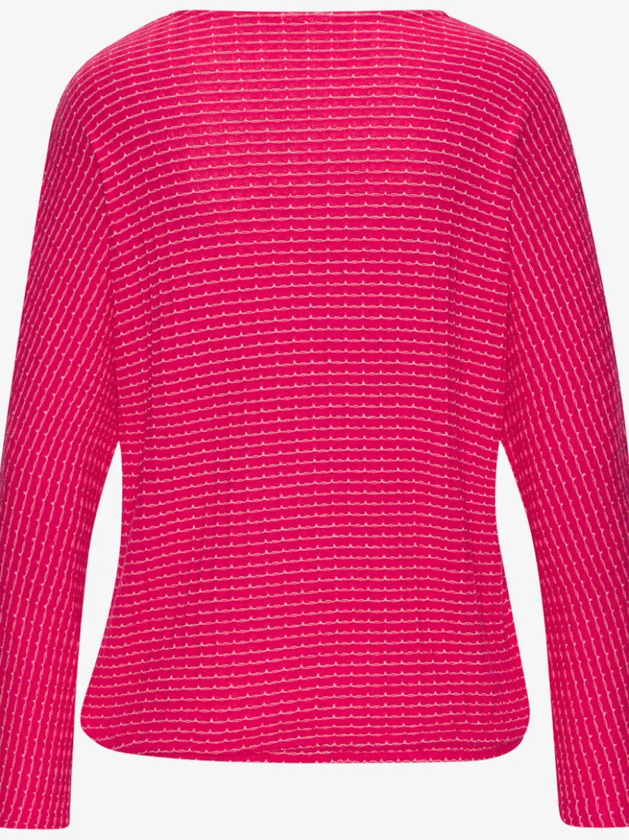 T-shirt à manches longues en tricot structuré avec encolure ronde et élastique à la taille