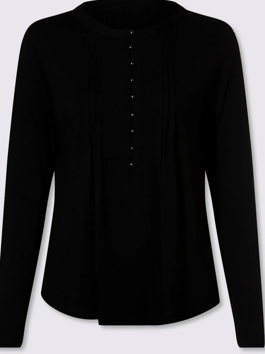 T-shirt à manches longues en viscose douce avec demi-patte de boutonnage