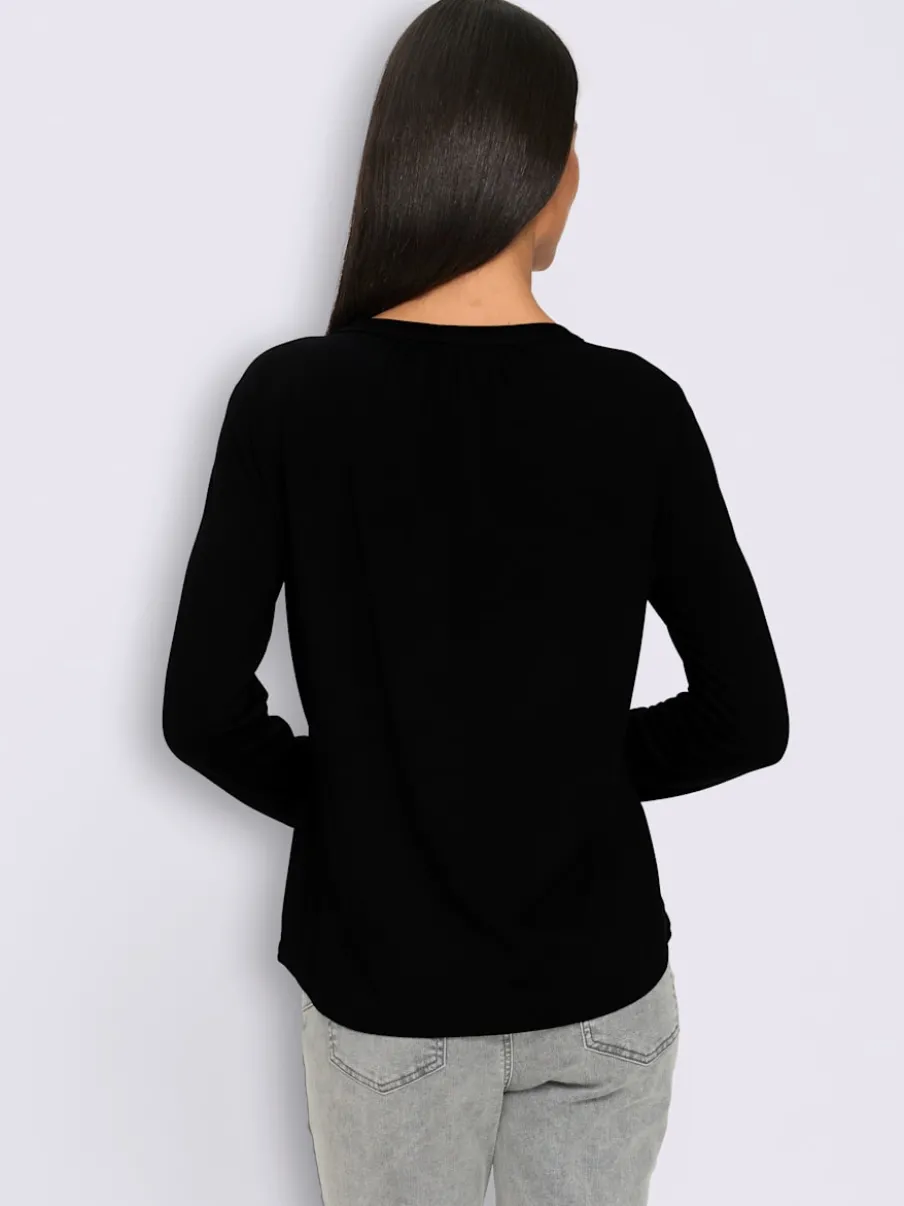 T-shirt à manches longues en viscose douce avec demi-patte de boutonnage