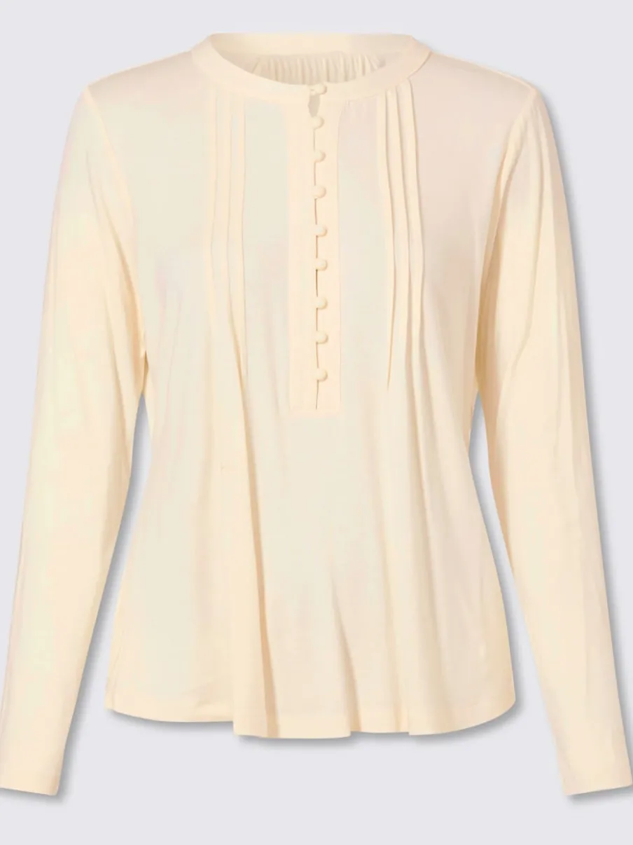 T-shirt à manches longues en viscose douce avec demi-patte de boutonnage