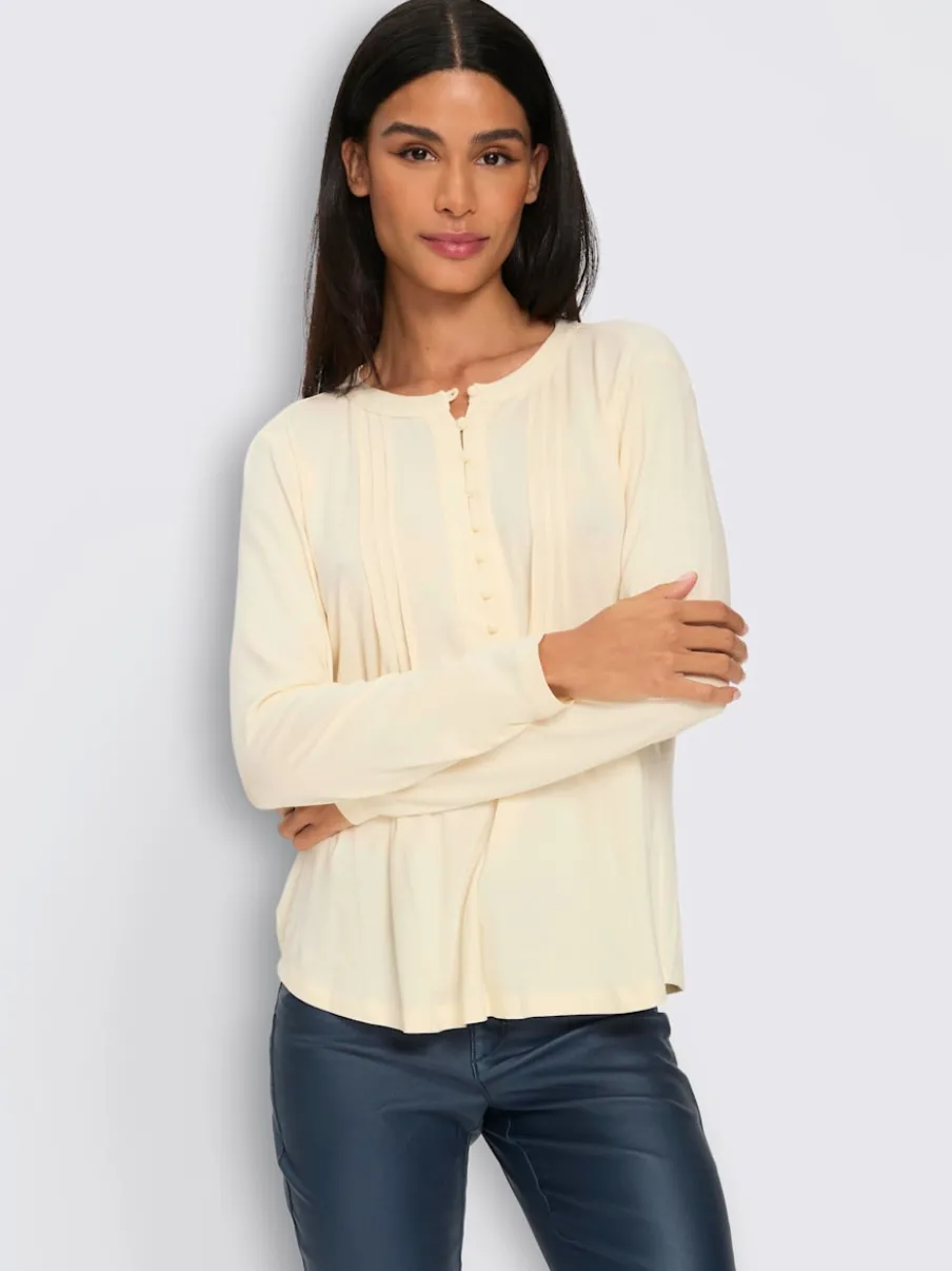 T-shirt à manches longues en viscose douce avec demi-patte de boutonnage