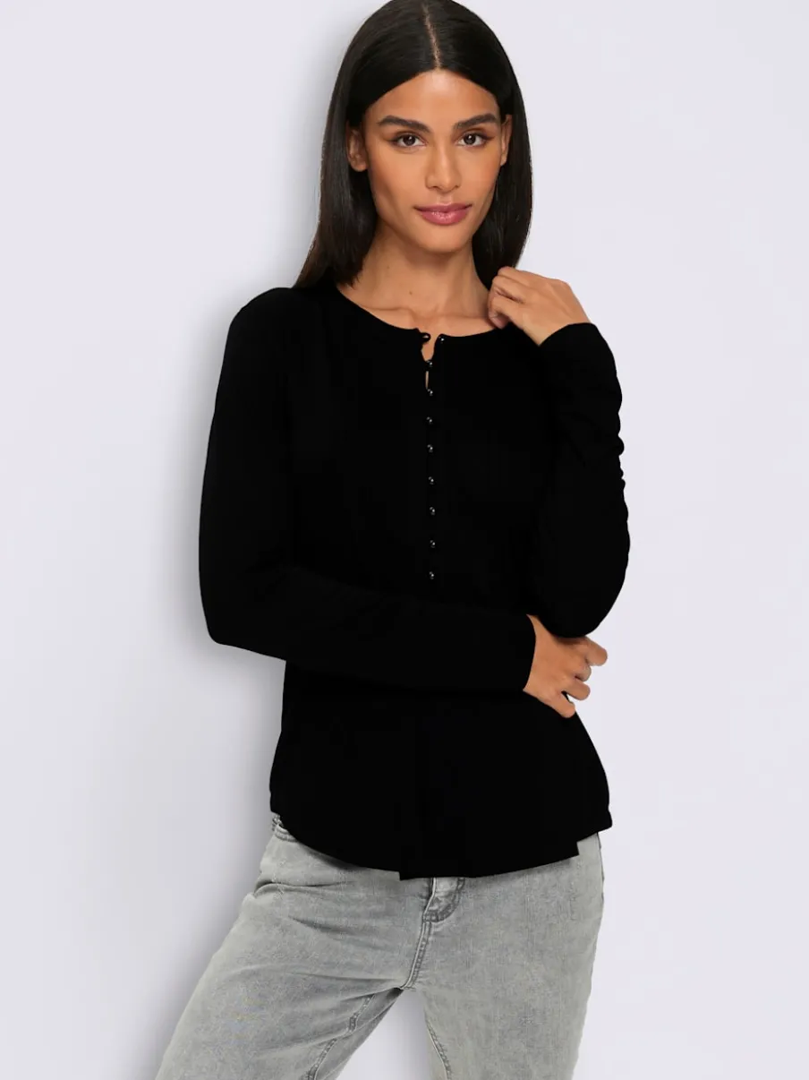 T-shirt à manches longues en viscose douce avec demi-patte de boutonnage