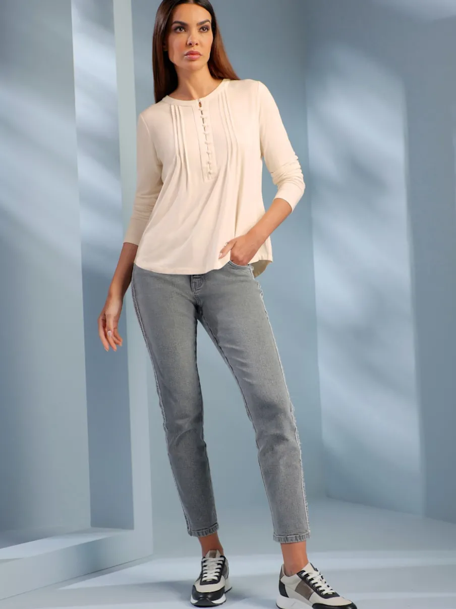 T-shirt à manches longues en viscose douce avec demi-patte de boutonnage