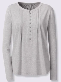 T-shirt à manches longues en viscose douce avec demi-patte de boutonnage