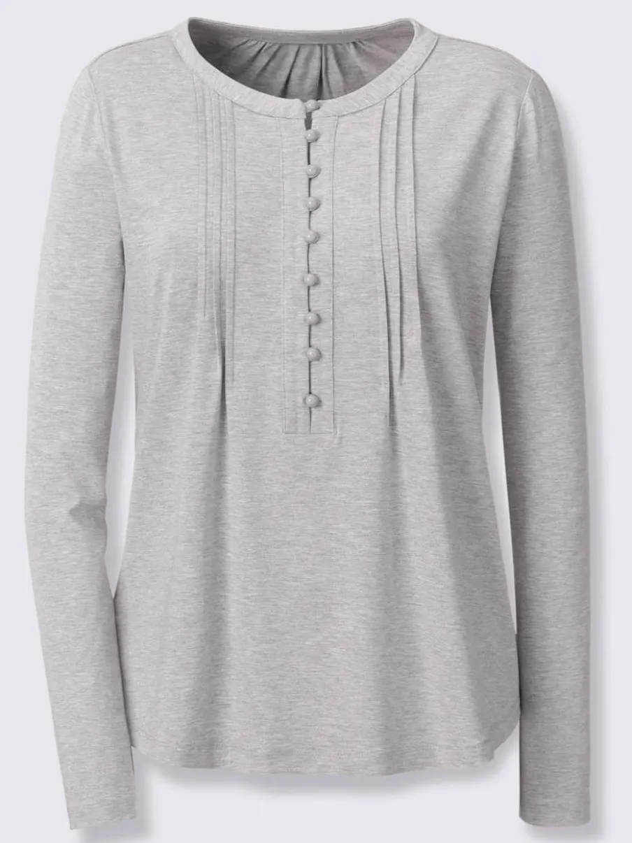 T-shirt à manches longues en viscose douce avec demi-patte de boutonnage