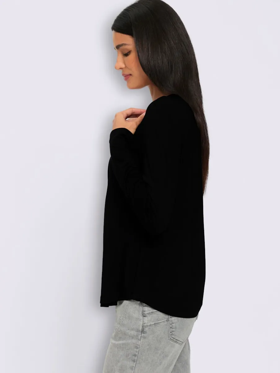 T-shirt à manches longues en viscose douce avec demi-patte de boutonnage