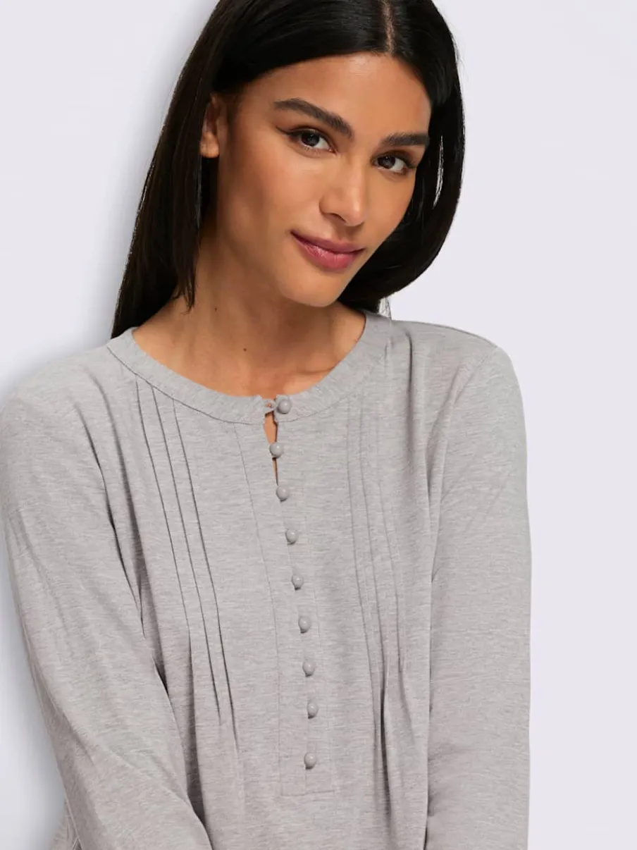 T-shirt à manches longues en viscose douce avec demi-patte de boutonnage